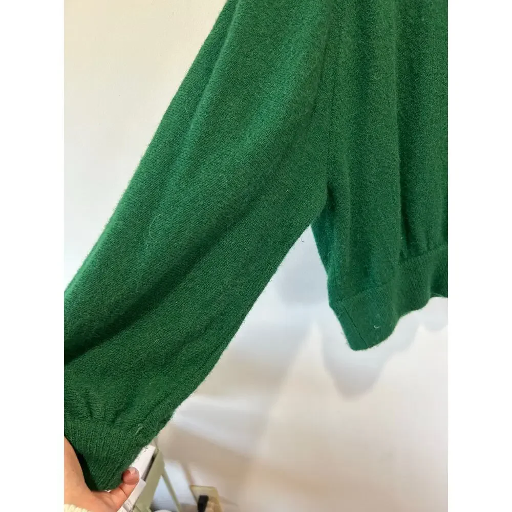 J. Crew wool blend sweater womens M green button detail crew neck